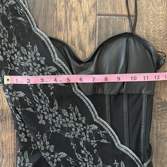 Bebe Black Corset Feather Mini Dress Size S - Picture 3 of 9